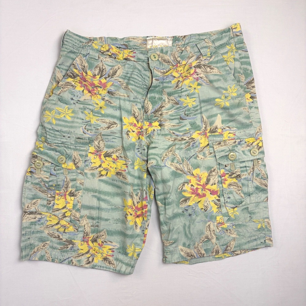 Tivo Roxx Mens Tropical Floral Cargo Shorts Green Blue Cotton Size 40 1981 NW